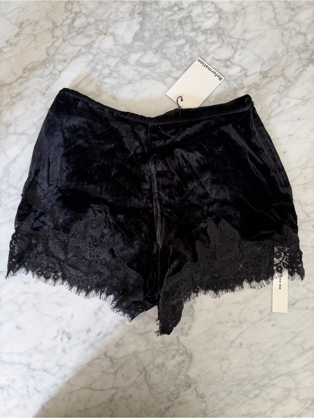 Reformation Velvet Fern Shorts - Black with Lace Trim - Picture 2 of 4